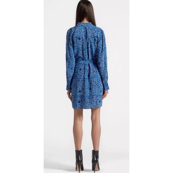 EQUIPMENT • Femme Rosalee Blue Floral Printed Long Sleeve Silk Mini Dress - Picture 14 of 16